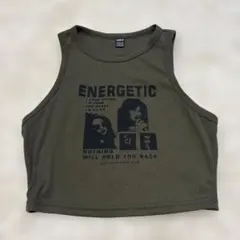 SHEIN グラフィック リブ タンクトップ カーキ L