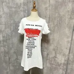 ロゴ　カッティングスリーブ　ミニワンピース　セクシー　ロングTシャツ　可愛い