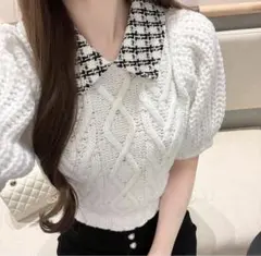 lumignon tweed collar heart cable knit - メルカリ