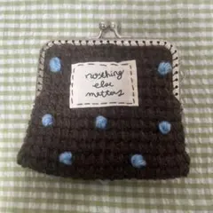 ハンドメイド がま口ポーチ ドット柄 茶色×水色 内布付き 小物入れ