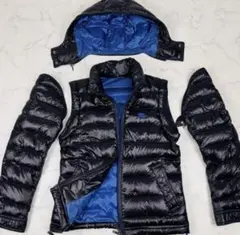 極美品 バーバリーブラックレーベル 4WAY ダウンジャケット 騎士ロゴ刺繍 青