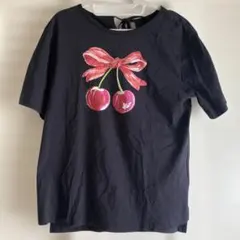 ミッキーマウスさくらんぼリボンプリント半袖Tシャツ ブラックROSETIARAのサムネイル