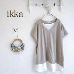 ikka 半袖 カットソー Tシャツ レイヤード風 グレージュ M 綿混紡のサムネイル
