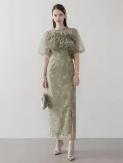 3WAYチュールラッフルフラワースパンコールIラインワンピースドレス結婚式二次会