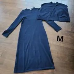 GU スリーウェイレイヤードニットワンピース ネイビー M