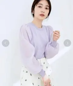 【新品未使用】vis パワーショルダー袖オーガンジーニットプルオーバー