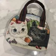 黒・アリス・猫柄・サコッシュ・折りたたみスマホショルダー・ポーチ・がま口 黒・アリス・猫柄・サコッシュ・折りたたみスマホショルダー・ポーチ
