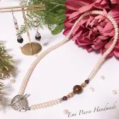 淡水パールネックレス&ピアスシルバーセット(#1024)