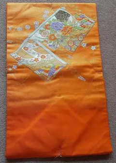 オレンジ色 名古屋帯 花柄刺繍