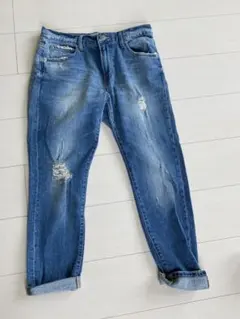 LOWRYSFARMダメージ加工 ストレートデニムパンツ、試着のみ