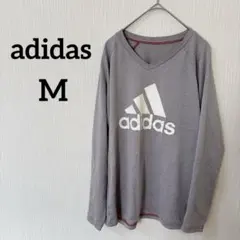 美品✨️adidas 【M】グレー Vネック Tシャツ 長袖 スポーツ トップス