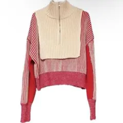 ハーフジップ ニット セーター レッド ベージュ 長袖　アーバンリサーチ 厚手