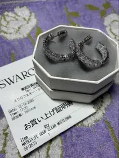 【証明書付き】【ほぼ新品】スワロフスキー　フープピアス　オクタゴン　ホワイト