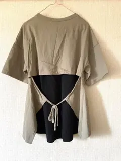 アズールバイマウジー　バックリボン異素材切り替え 半袖カットソー Tシャツ　Mのサムネイル