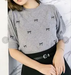 OLIVE des OLIVE リボン柄ニット 半袖