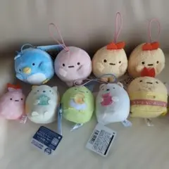 すみっコぐらし　マスコット9個　ばんざいゴムひも付きマスコット他