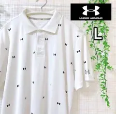 【アンダーアーマー 総柄 ドライ ポロシャツ ホワイト L相当 ゴルフ