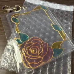 硬質カードケース デコ 薔薇 ステンドグラス風