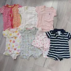 まとめ売り　女の子半袖ロンパース・カバーオール7枚セット 50㎝〜60㎝