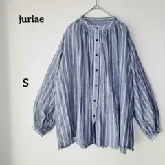 juriae バンドカラー シャツ ブラウス ストライプ ブルー S 薄手