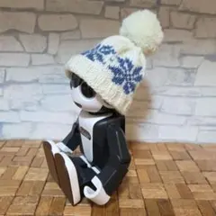 ロボホン*ニット帽✕編み込み*ホワイト(雪✕BL)✕ポンポン*ハンドメイド♪