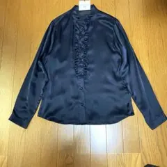 【未使用】ユニクロ　イネスコラボ商品　素敵なシルクフリルブラウス　ネイビー　S