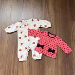 ロンパース　もこもこ　ハート柄　長袖　Tシャツ　70㎝　ベビー服　パジャマ