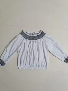 刺繍入り スモックブラウス ホワイト 長袖