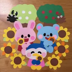 夏の壁面飾り♪ひまわり　うさぎ　ねずみ　ペンギン　8月　クワガタ　カブトムシのサムネイル