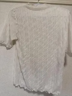 ホワイトリブ編み半袖シャツ M