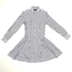 【美シルエット】ポロラルフローレン ストライプ フレア シャツワンピース 綿 M
