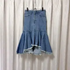 CECIL McBEE　デニムフレアスカート　ブルー　Sサイズ