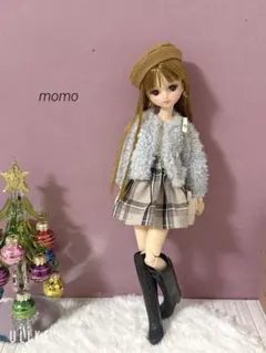 22cmドール服 ショート丈ボアコート♡コーデ3点セット