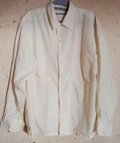 ユニクロ　メンズ　コットンシャツ　長袖　サイズL　クリーム色