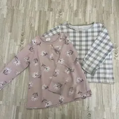 長袖カットソー（花柄・チェック）2枚セット　110cm