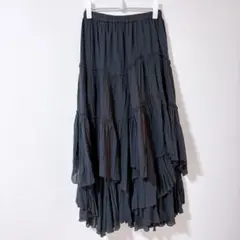 【限定色】CASAFLINE コットンティアードスカート　ダークグレー