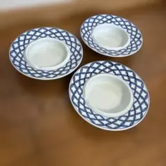 有田焼　青い幾何学模様の灰皿3枚セット
