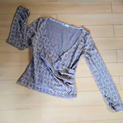 MICHEL KLEINカシュクール 幾何学総柄ニット ピンクベージュ