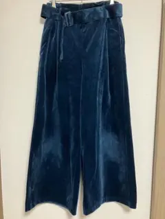 ダークブルー ベルベット ガウチョパンツ