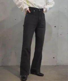 美品 tiptop zozo限定 ブラック ハイウエスト セミフレアデニムパンツ