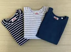長袖カットソー 3枚セット 140cm ネイビー/ホワイトストライプ