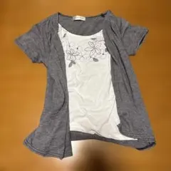 花柄刺繍 半袖カーディガン風トップス