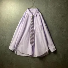 ヴィンテージ　シャツ　長袖　XL 紫　ネクタイ　チェック　総柄