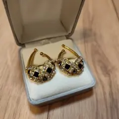 ゴールド ブラック ストーン フープイヤリング