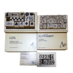 スタンプ 3種セット カフェ アルファベット ナンバー ウッドボックス 雑貨