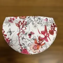 花柄 半月型ポーチ ホワイト/ピンク