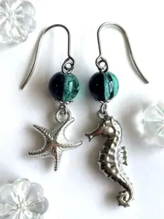 ステンレス製シーホースヒトデピアスイヤリング840