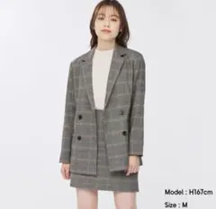 GU　ダブルブレスト　テーラードジャケット　チェック