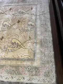 上海シルク段通 約240×245cm 松鶴牌 手織り 中国絨毯 未使用保管 大判