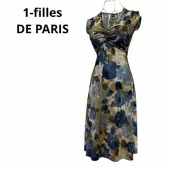 フランス製 FIFILLES フィフィーユ 花柄カシュクールワンピース 青 T1